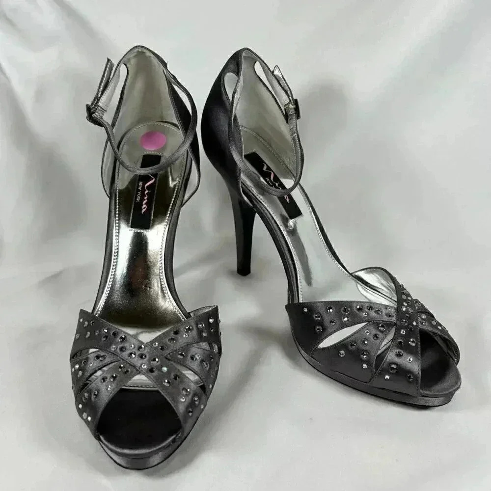 Nina Black Heels with Silver Accents